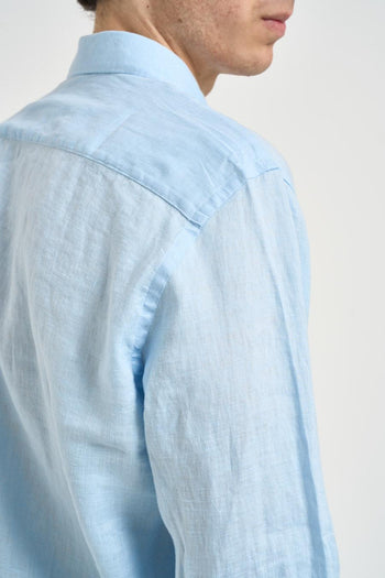 Camicia uomo in lino celeste - 5