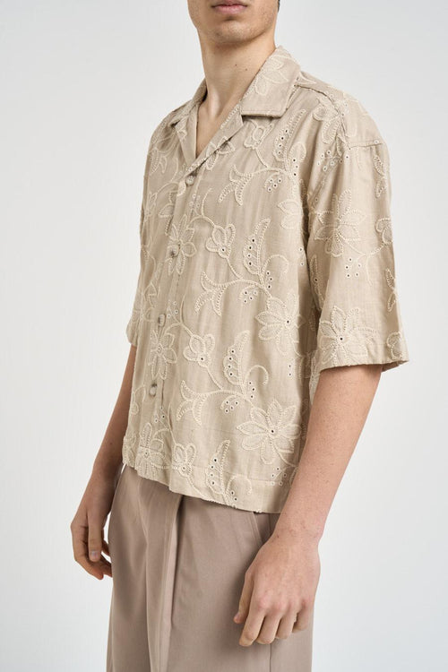 Camicia uomo beige ricamata - 2