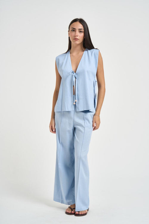 Gilet donna chiusura a fiocco celeste - 1