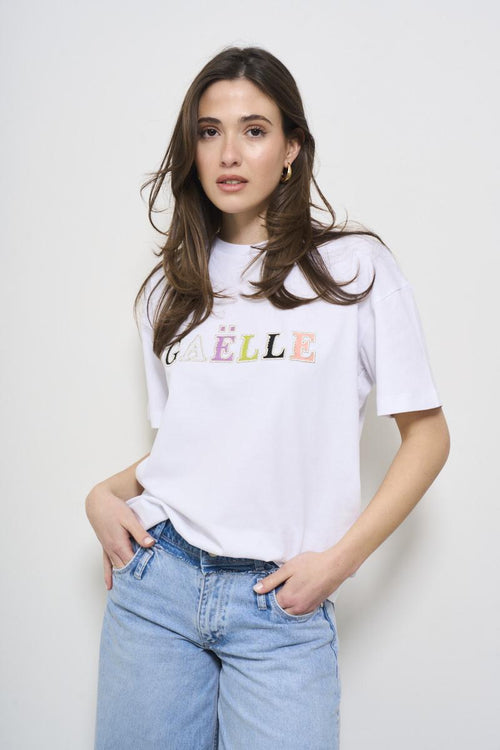 T-shirt donna bianca con stampa colorata - 1