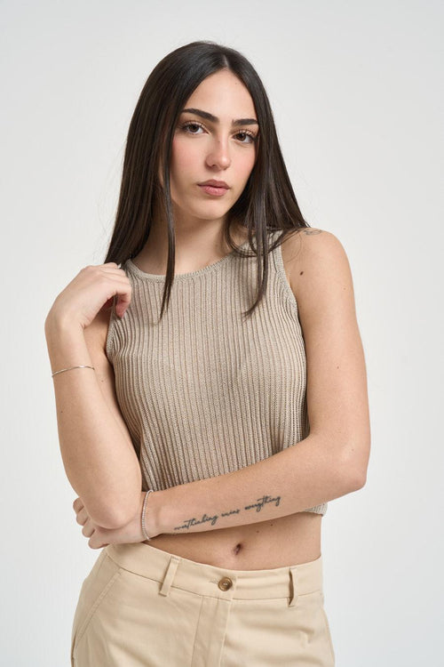 Top donna in maglia beige