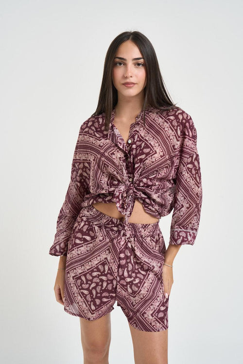 Camicia donna fantasia bandana bordeaux - 1