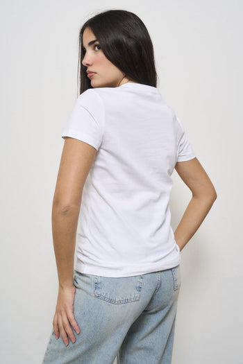 White crew neck women's t-shirt with rhinestones - 4
