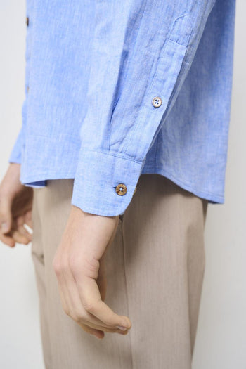 Light blue men's mandarin collar shirt - 5
