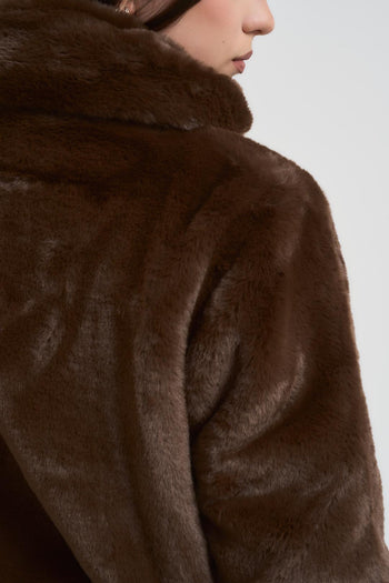Ecopelliccia donna corta reversibile marrone - 6