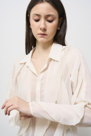 Camicia donna con volant panna - 3