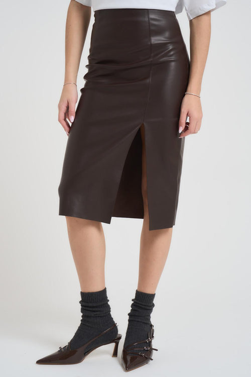 Gonna donna midi in ecopelle marrone - 2