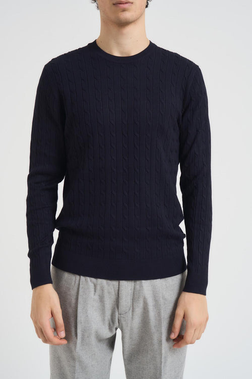 Maglia uomo girocollo treccia blu