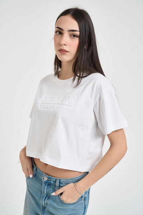 T-shirt donna cropped girocollo bianco