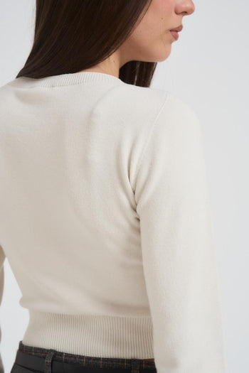 Maglia donna girocollo cropped panna - 6