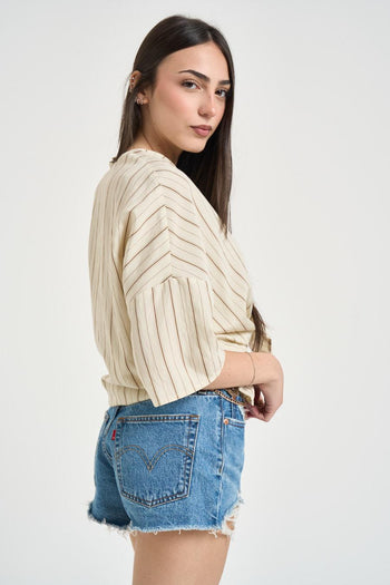 Camicia donna a righe beige e marrone - 5