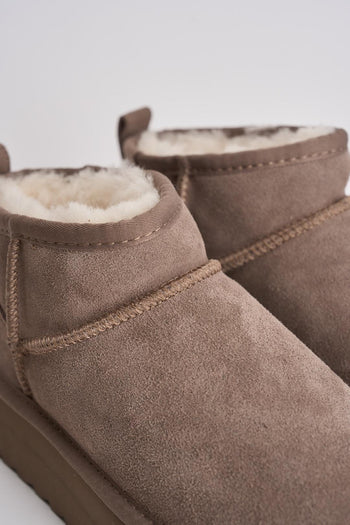 Stivale donna con suola platform in pelle scamosciata tortora - 5