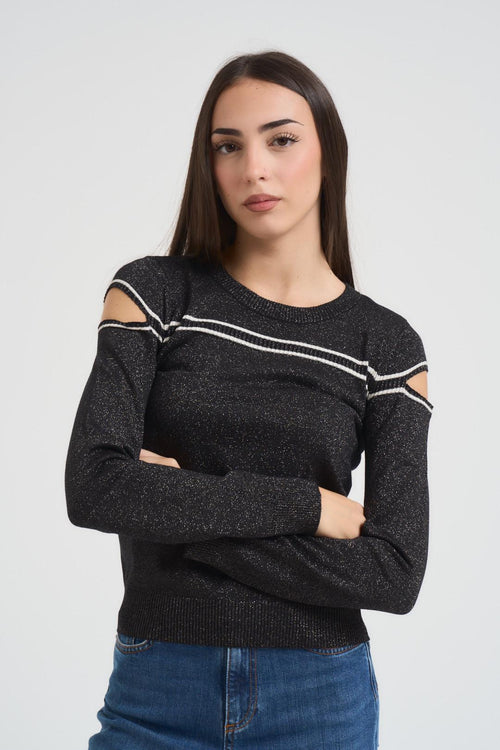 Maglia donna lurex nera - 1