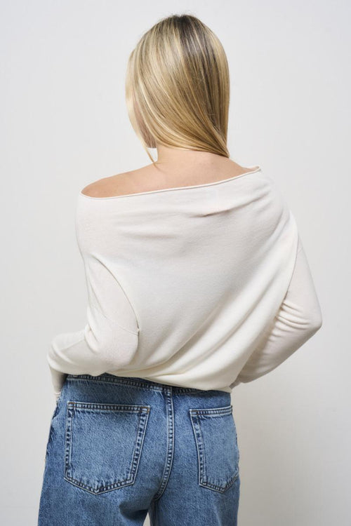 Women's cream sweater with boat neckline - 2