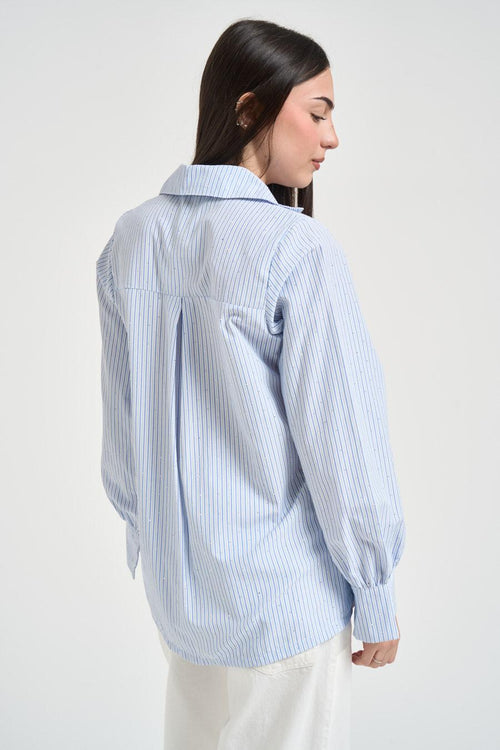 Camicia donna a righe con strass celeste - 2