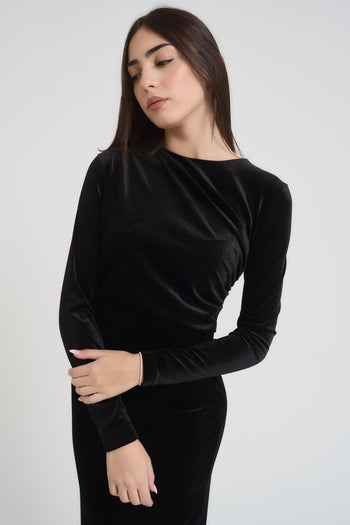Abito donna lungo in velluto nero - 6