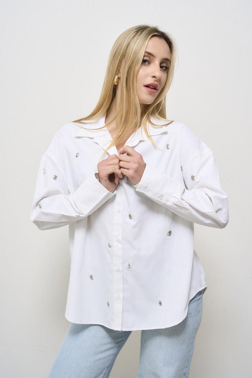 Camicia donna bianca con strass - 1