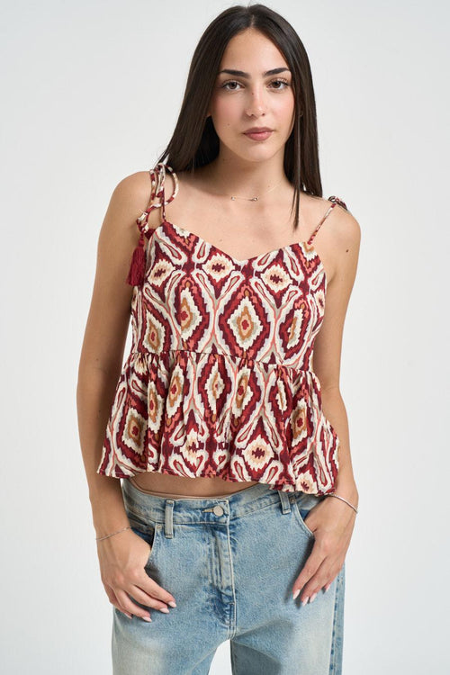 Top donna fantasia geometrica bordeaux