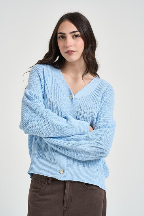 Cardigan donna in maglia celeste - 1