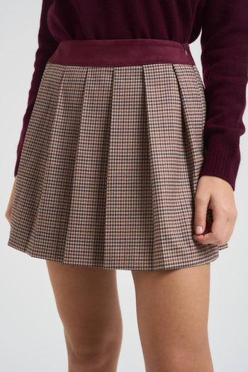 Minigonna donna a pieghe in pied de poule vino - 5
