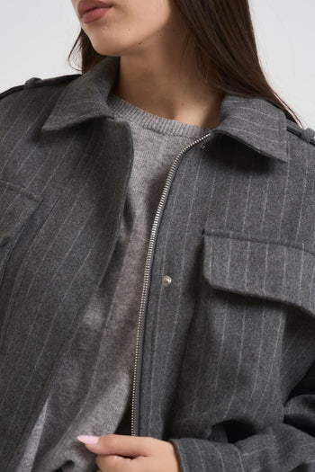 Bomber donna gessato in fresco lana grigio - 5