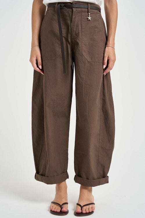 Pantalone donna barrel fit marrone