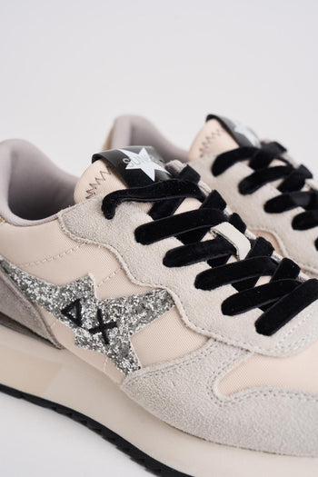 Sneakers donna bianche e grigie con glitter - 5