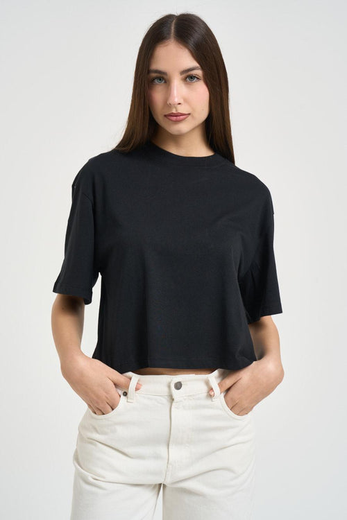 T-shirt donna cropped nera