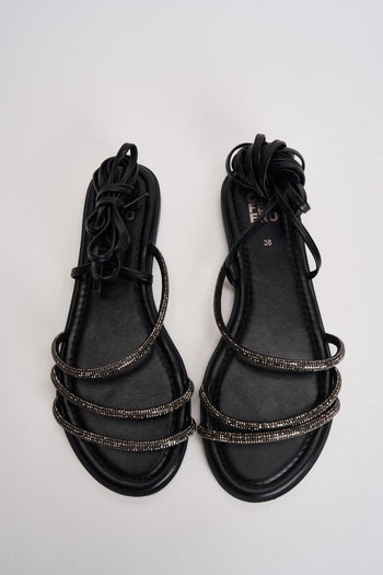 Sandalo donna alla schiava con strass nero - 5