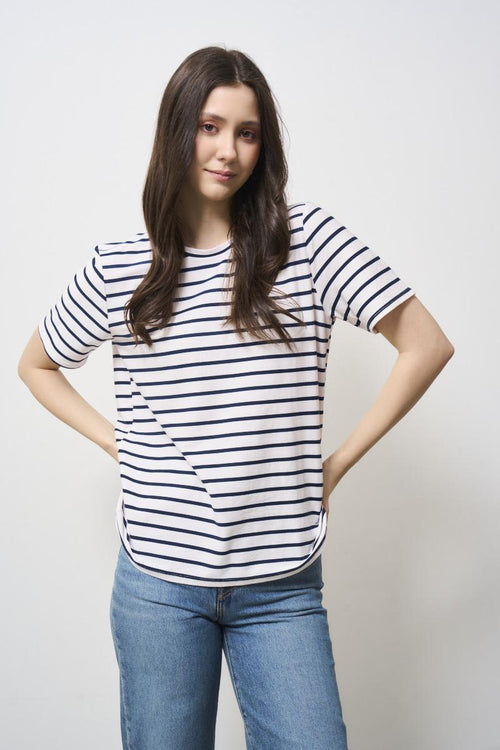 T-shirt donna blu a righe
