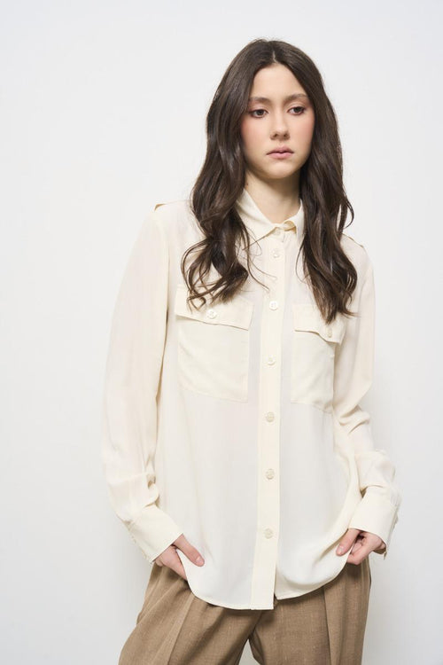Camicia donna avorio con doppia tasca