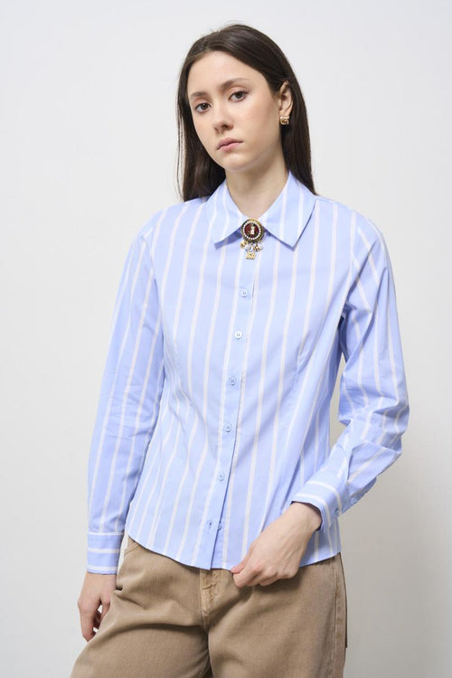 Camicia donna a righe celeste