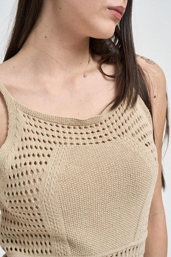 Abito donna beige in maglia traforata - 4