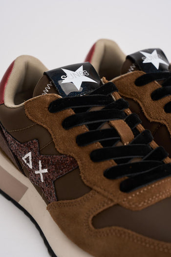 Sneakers donna marrone con glitter rosa - 5