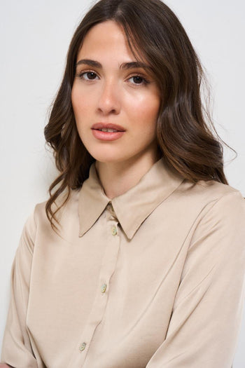Camicia donna satinata beige - 4