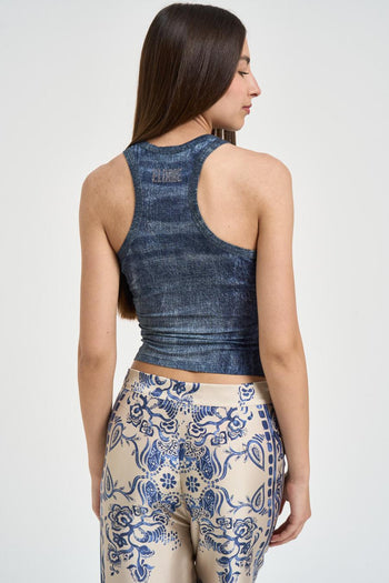 Top donna in simil denim blu - 4