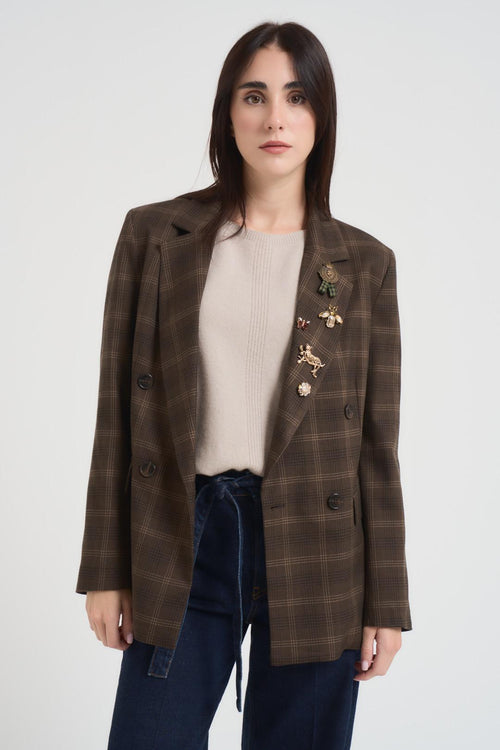 Giacca check doppiopetto donna moro - 2