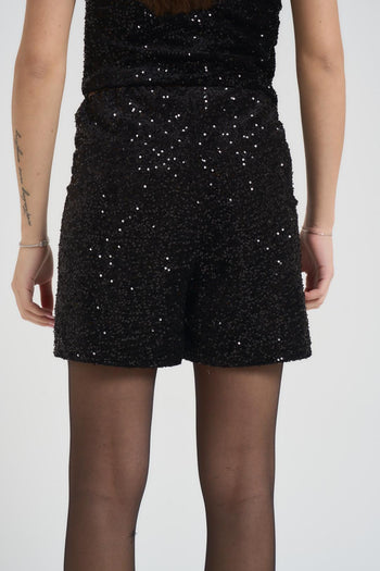 Shorts donna con paillettes nero - 4