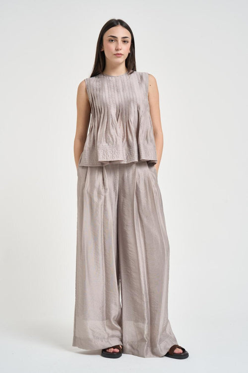 Top donna plissettato tortora