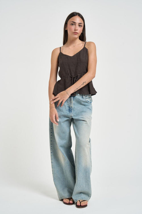 Top donna in lino moro - 1