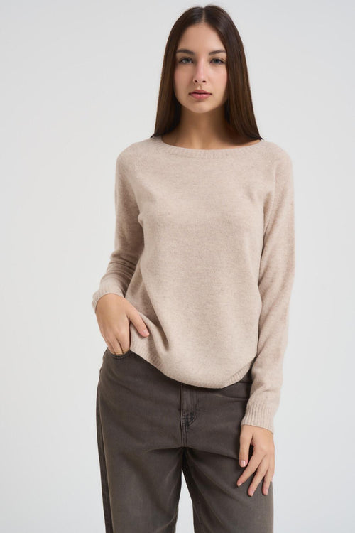 Maglia donna scollo a barchetta beige