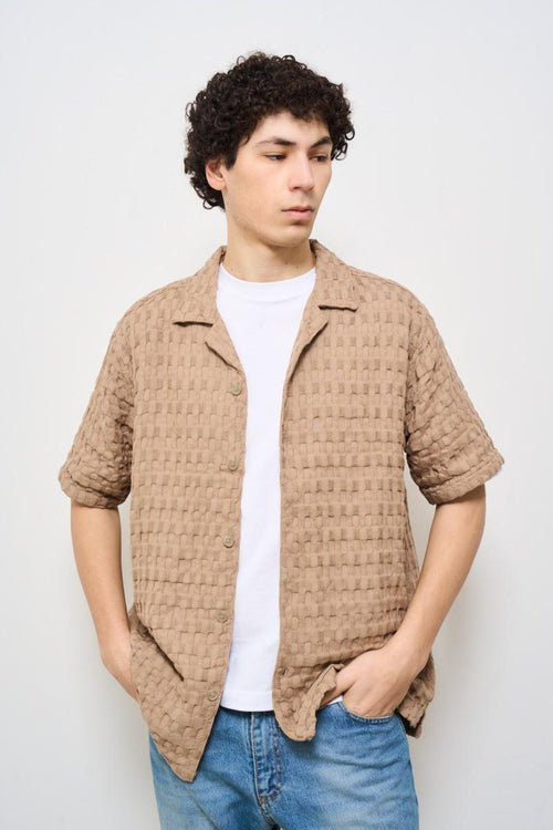 Camicia uomo traforata beige