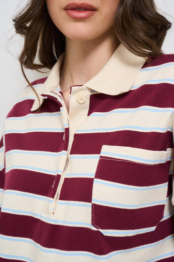 Polo donna a righe bordeaux - 3