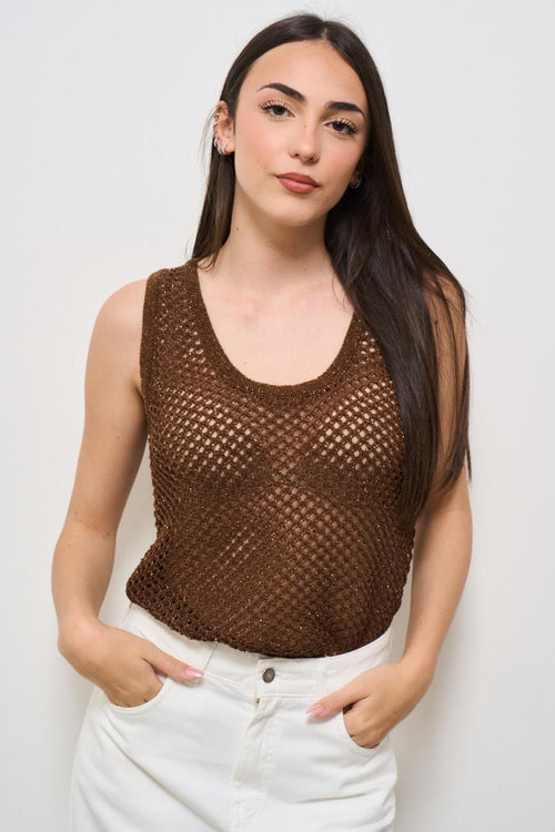 Top donna in maglia marrone