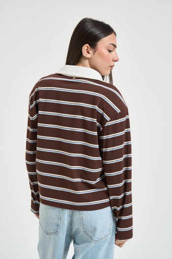 Polo donna a righe marrone e celeste - 3