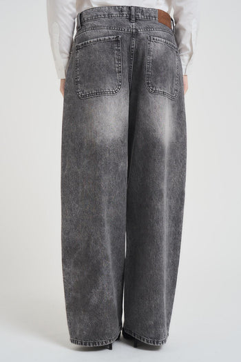 Jeans donna wide leg grigio con strass - 5
