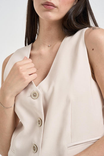Abito con gilet e pantalone panna - 3
