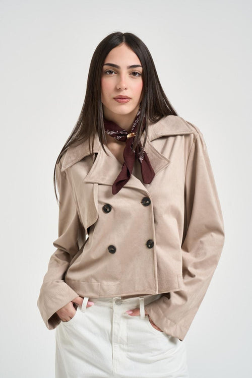 Trench donna cropped in suede beige - 2