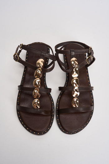 Sandali donna marrone con gioiello oro - 6