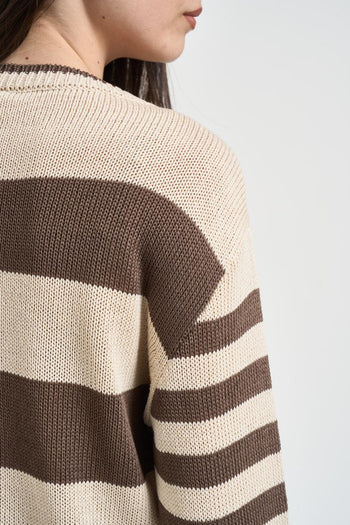 Maglia donna a righe ecru e marrone - 4